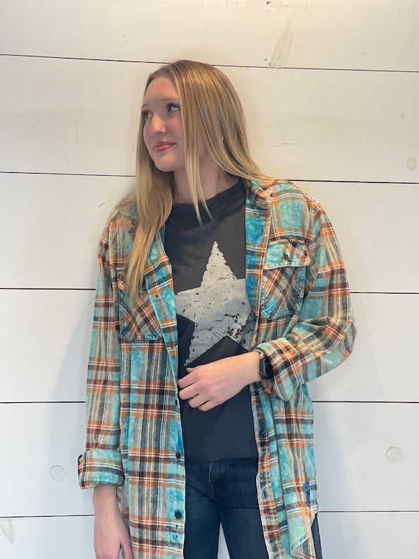 STARFISH Art Flannel- Tidepool Blue plaid