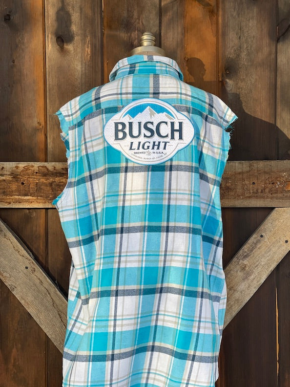 Busch Sleeveless Flannel- Busch Sky Blue/ White