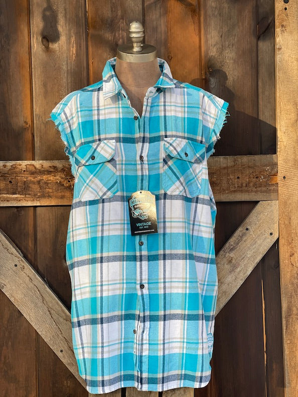 Busch Sleeveless Flannel- Busch Sky Blue/ White