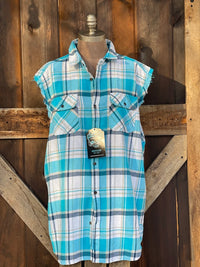Thumbnail for Busch Sleeveless Flannel- Busch Sky Blue/ White