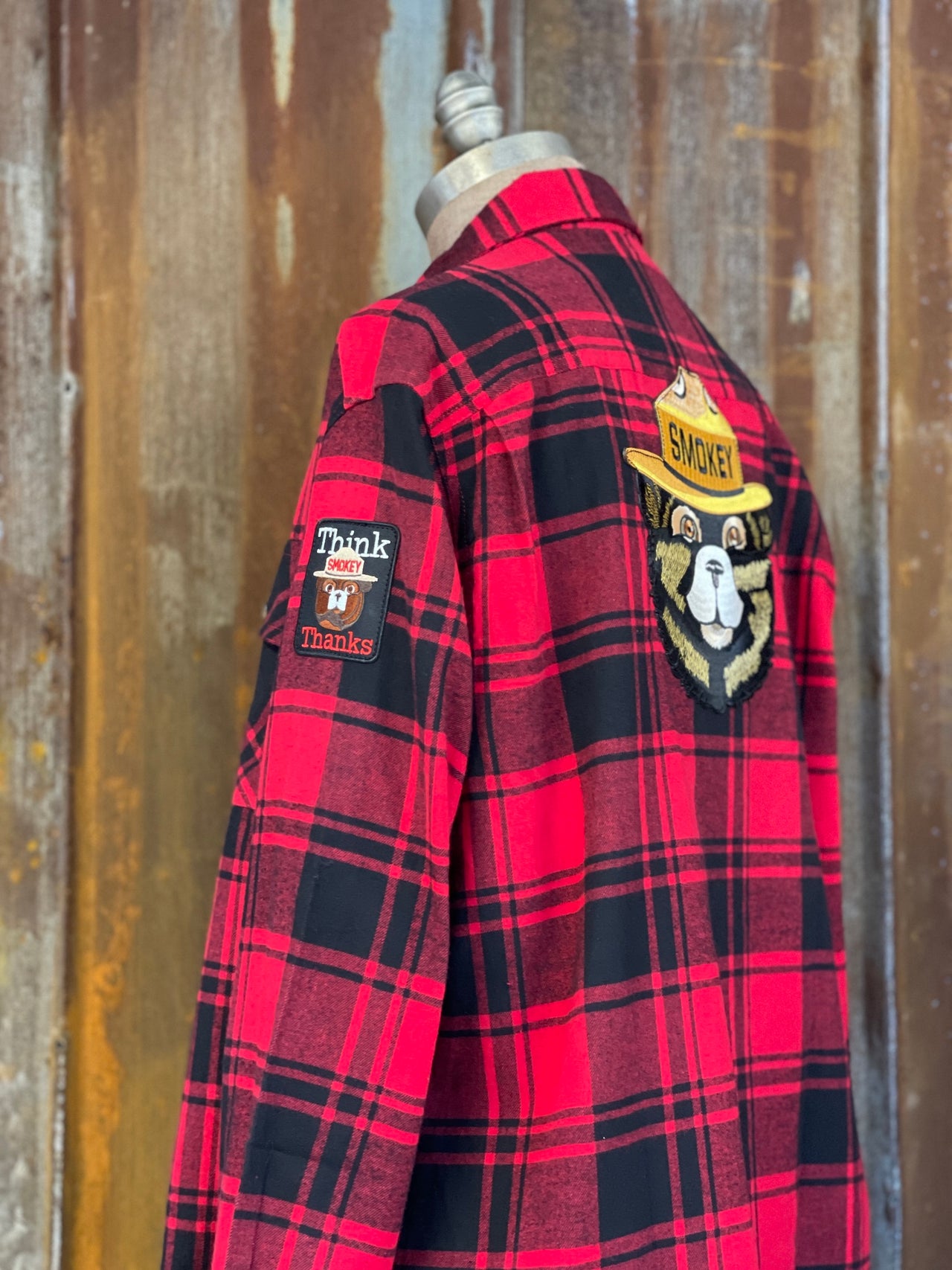 Smokey Bear Patch Flannel - Classic Buffalo Plaid Red