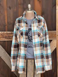 Thumbnail for SERENITY AT THE SEASIDE Art Flannel- Driftwood Plaid