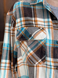 Thumbnail for SERENITY AT THE SEASIDE Art Flannel- Driftwood Plaid