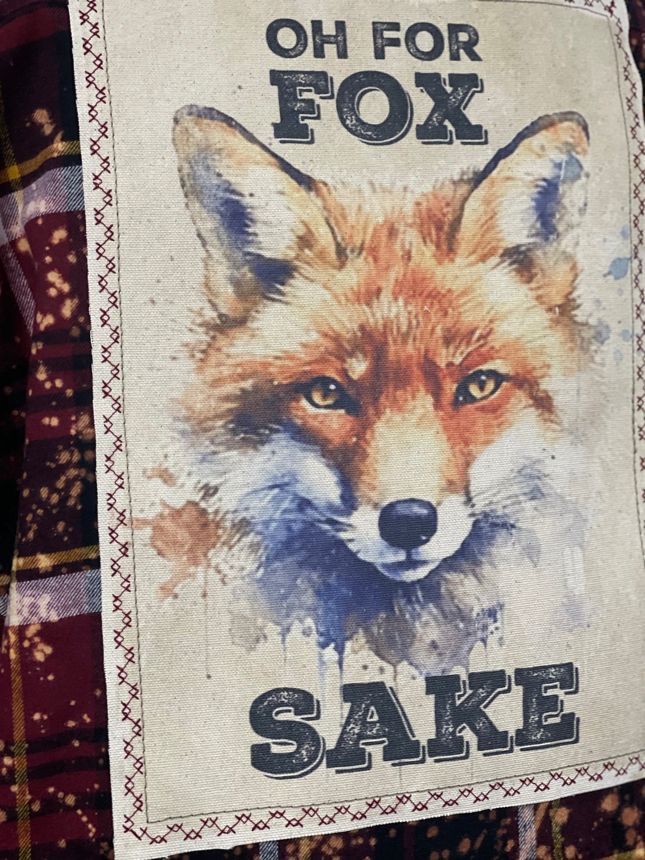 For Fox Sake Art Flannel- Distressed Burgundy Plaid