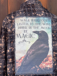 Thumbnail for Raven Magic Art Flannel- Distressed Midnight Black
