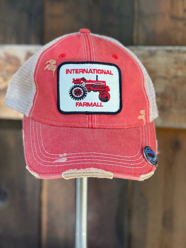 FARMALL Tractor Hat- Distressed Red Snapback