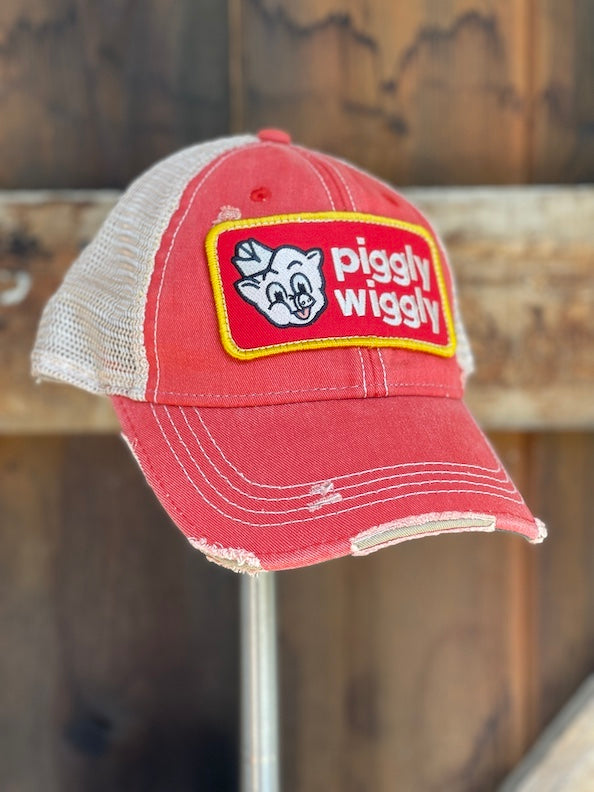 The Piggly Hat- Distressed Red Snapback
