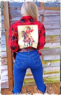 Thumbnail for GIDDY UP IT'S WINE O'CLOCK Art Flannel- Distressed Red