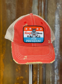 Thumbnail for Hamm's Bear For President Hat- Distressed Red Snapback