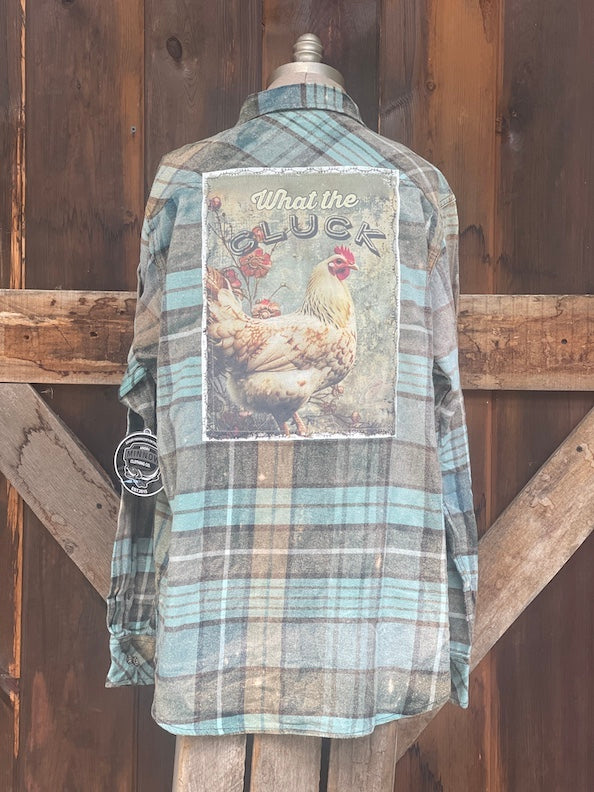 What the Cluck Art Flannel- Farmhouse Blue