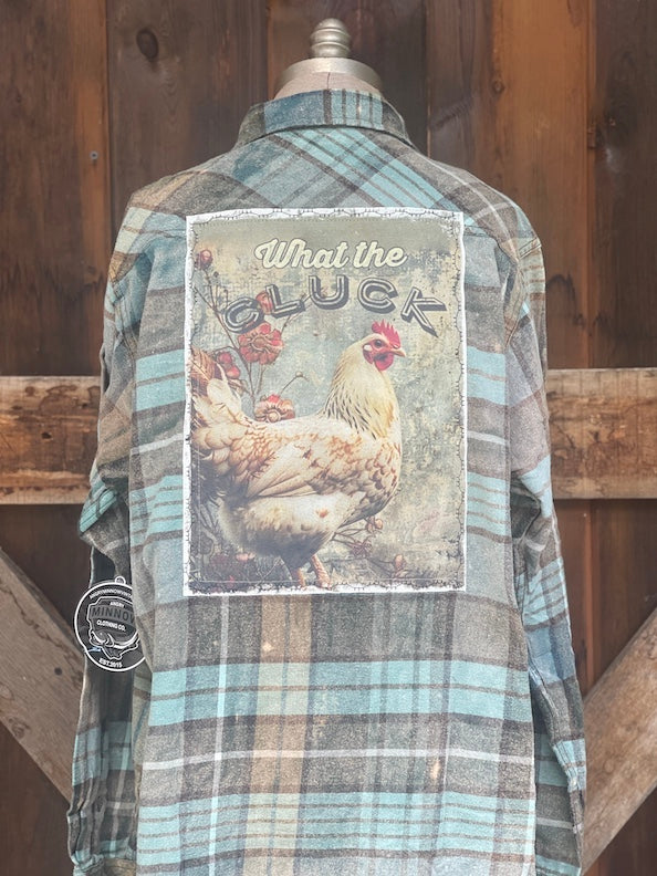What the Cluck Art Flannel- Farmhouse Blue