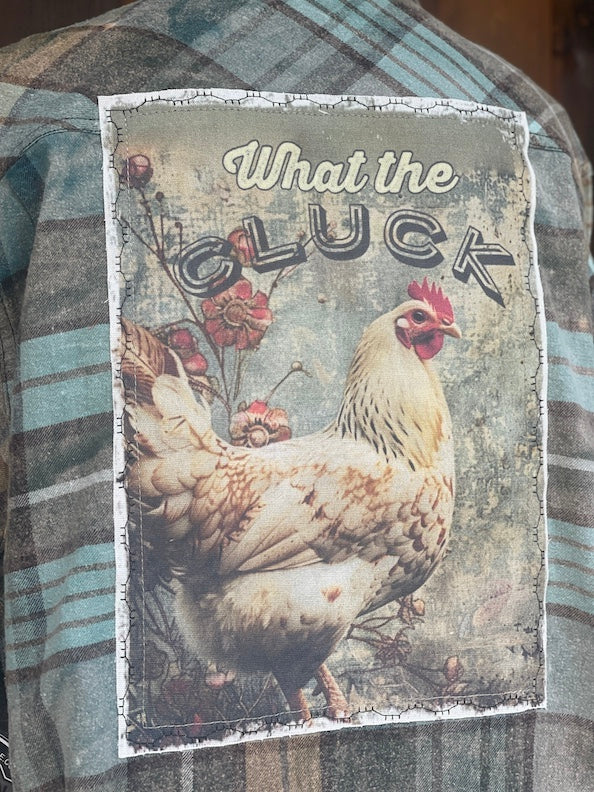 What the Cluck Art Flannel- Farmhouse Blue