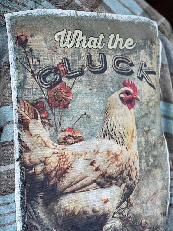 What the Cluck Art Flannel- Farmhouse Blue
