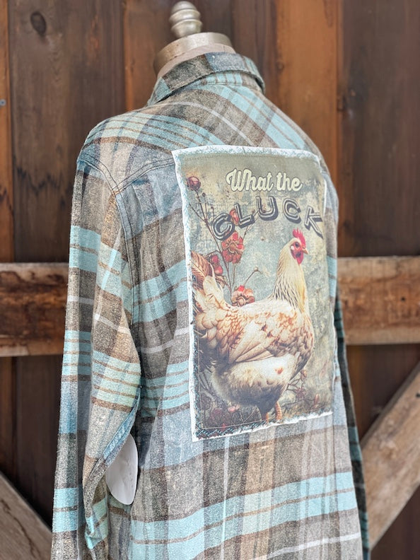 What the Cluck Art Flannel- Farmhouse Blue