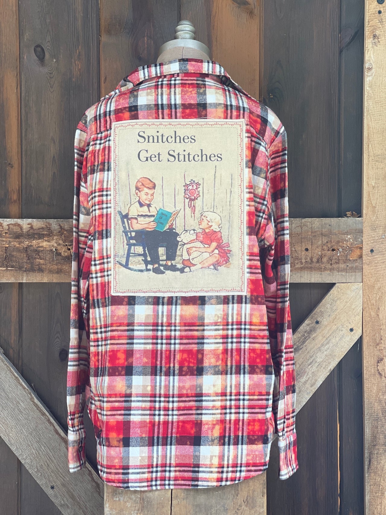 Snitches Get Stitches Art Flannel- Chili Pepper Plaid