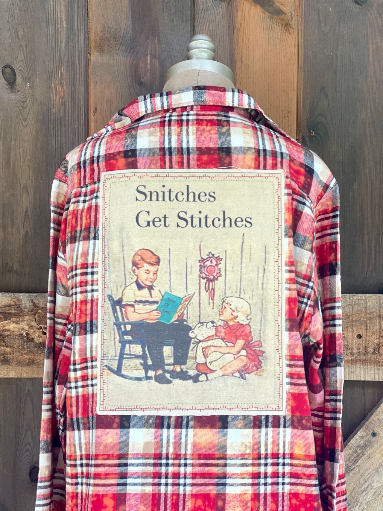 Snitches Get Stitches Art Flannel- Chili Pepper Plaid