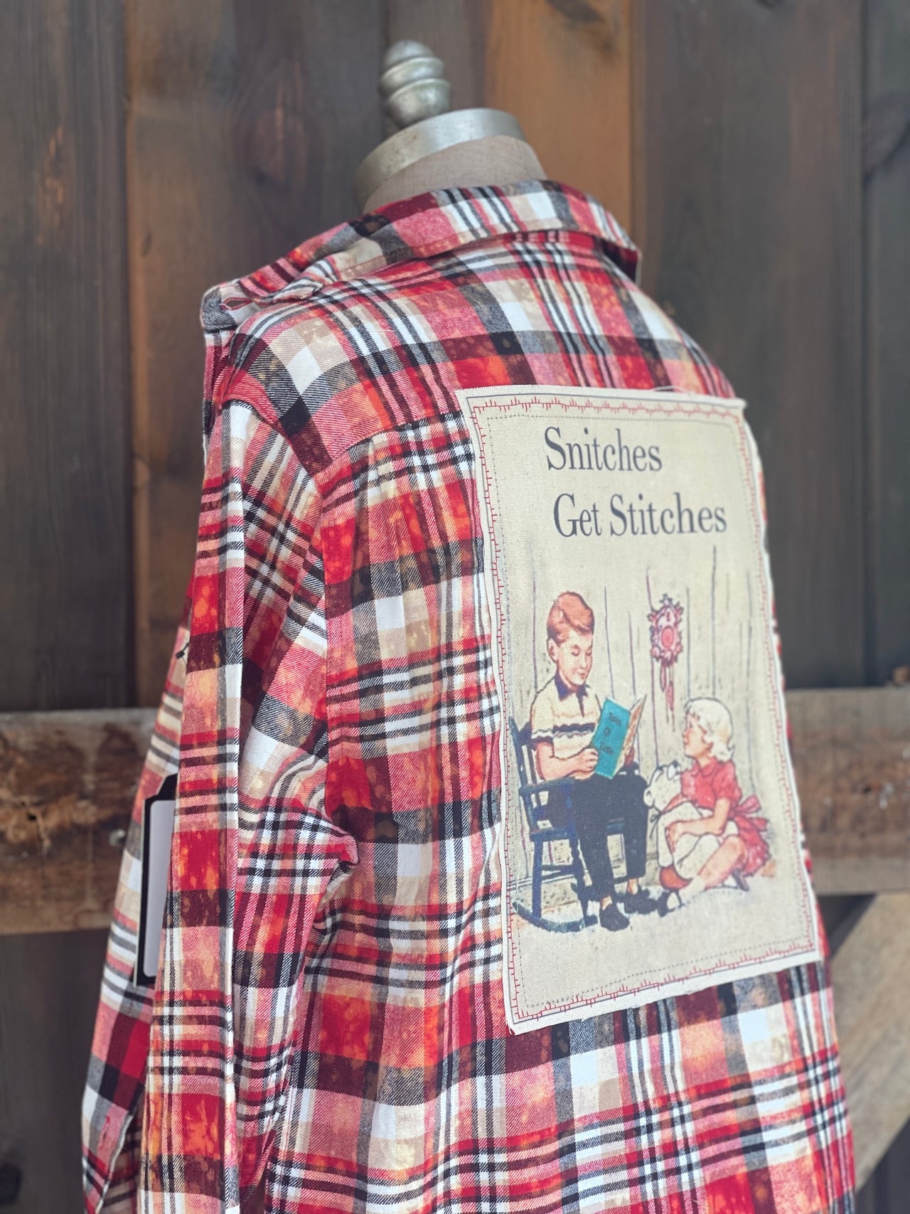 Snitches Get Stitches Art Flannel- Chili Pepper Plaid