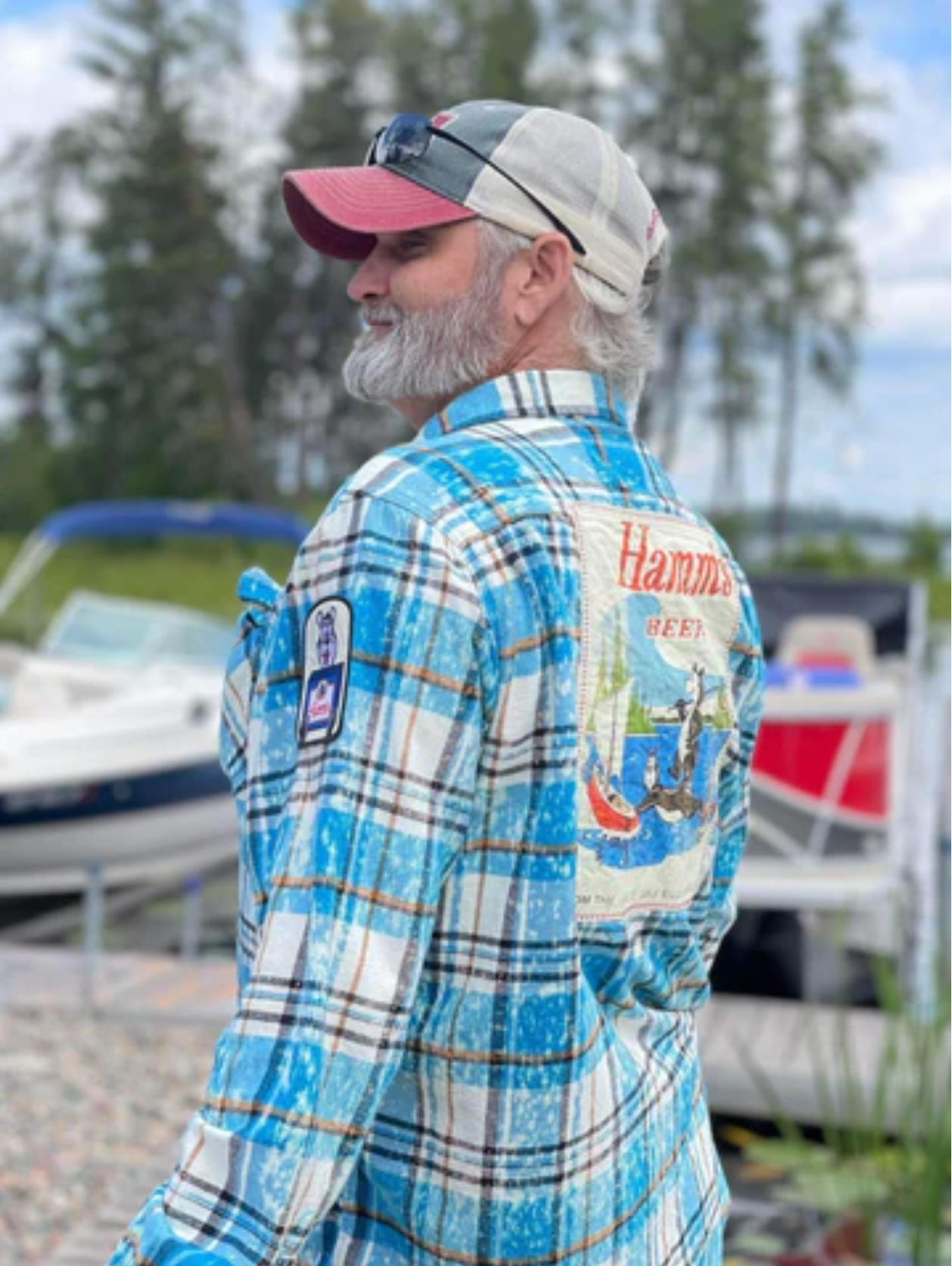 Hamm's Sailboat Bear Art Flannel Distressed Lakes Blue