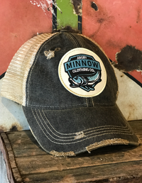 Thumbnail for Angry Minnow Vintage Blue Logo Hat - Distressed Black Snapback