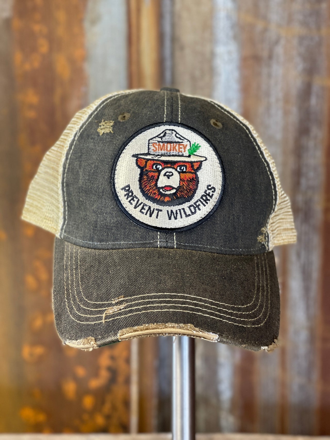 Smokey Bear PREVENT WILDFIRES Hat- Distressed Black