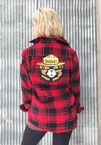 Thumbnail for Smokey Bear ApparelSmokey Bear Patch Flannel - Classic Buffalo Plaid Red