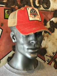 Thumbnail for Penn Ace Motor Oil Gasoline Trucker Patch Hat- Distressed Red Snapback