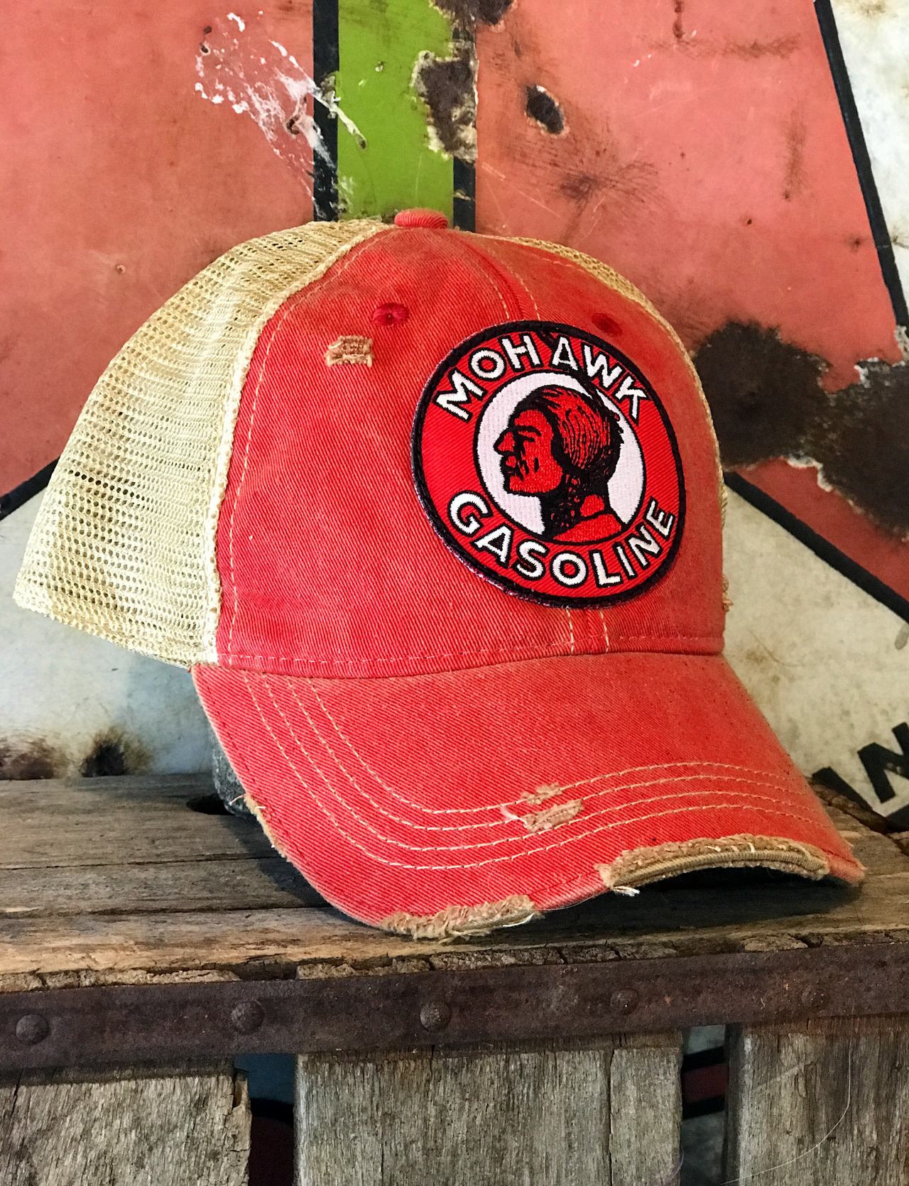 Mohawk Gasoline Patch Hat- Distressed Red Snapback
