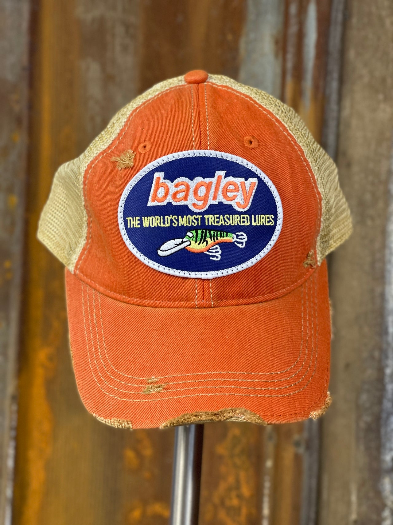 Bagley fishing Lure Hat- Distressed Orange Snapback