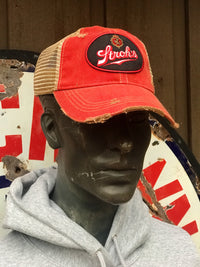 Thumbnail for Stroh's Beer Vintage Logo Patch Hat - Distressed Red Snapback