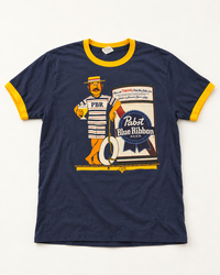 Thumbnail for Pabst Retro Ringer Tee- Gold/ Navy
