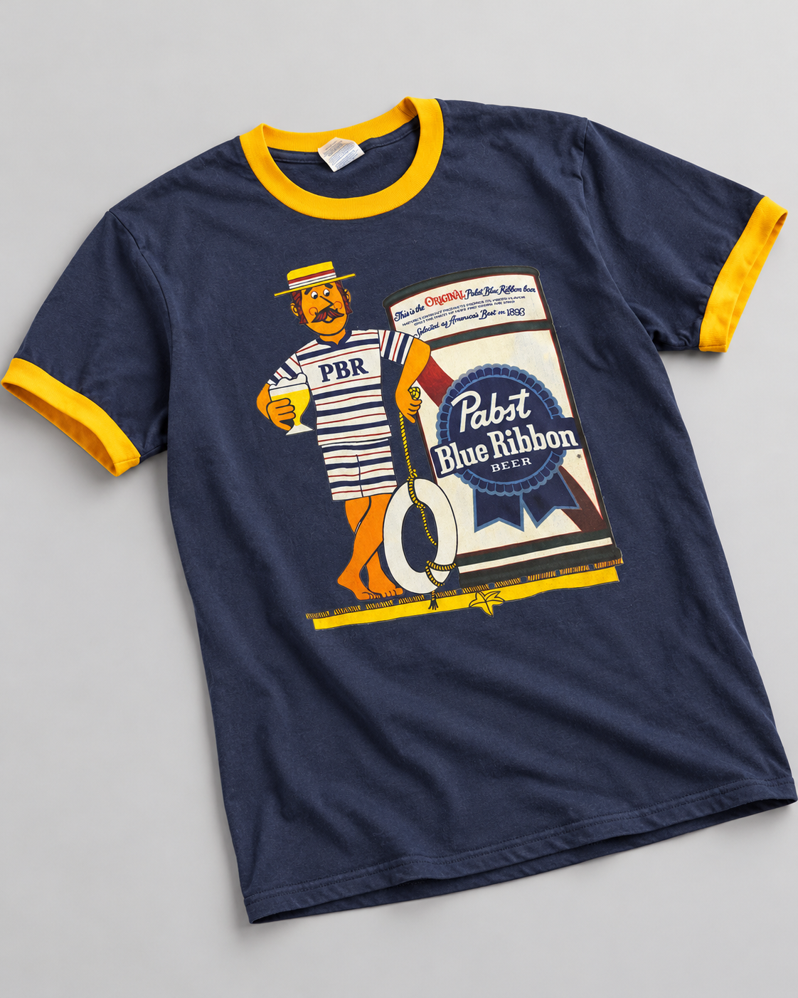 Pabst Retro Ringer Tee- Gold/ Navy