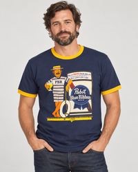 Thumbnail for Pabst Retro Ringer Tee- Gold/ Navy
