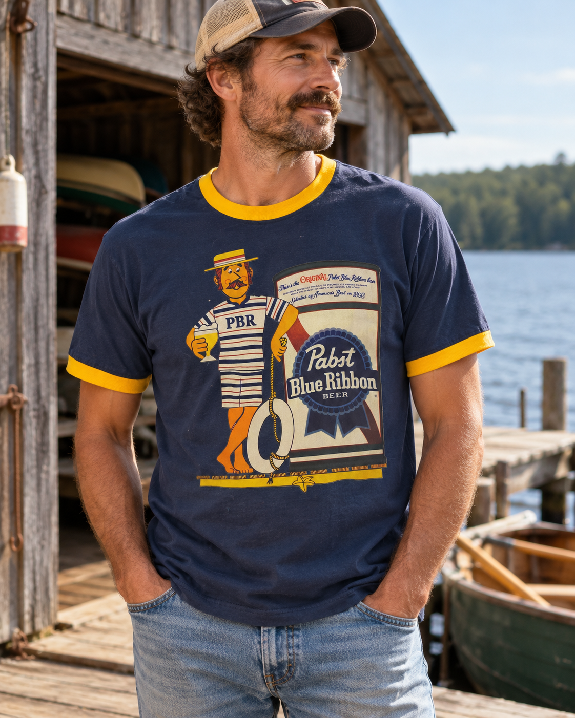 Pabst Retro Ringer Tee- Gold/ Navy