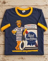 Thumbnail for Pabst Retro Ringer Tee- Gold/ Navy