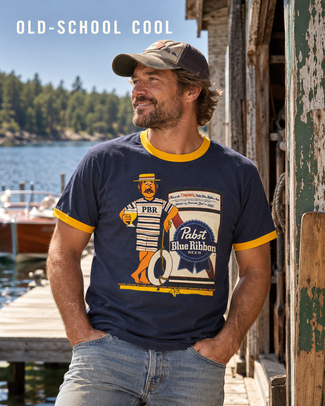 Pabst Retro Ringer Tee- Gold/ Navy