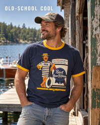 Thumbnail for Pabst Retro Ringer Tee- Gold/ Navy