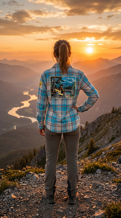 Smokey Bear Jeep Art Flannel - Distressed Lakes Blue