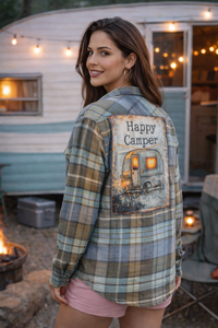 Thumbnail for Happy Camper Art Flannel- VINTAGE BLUE
