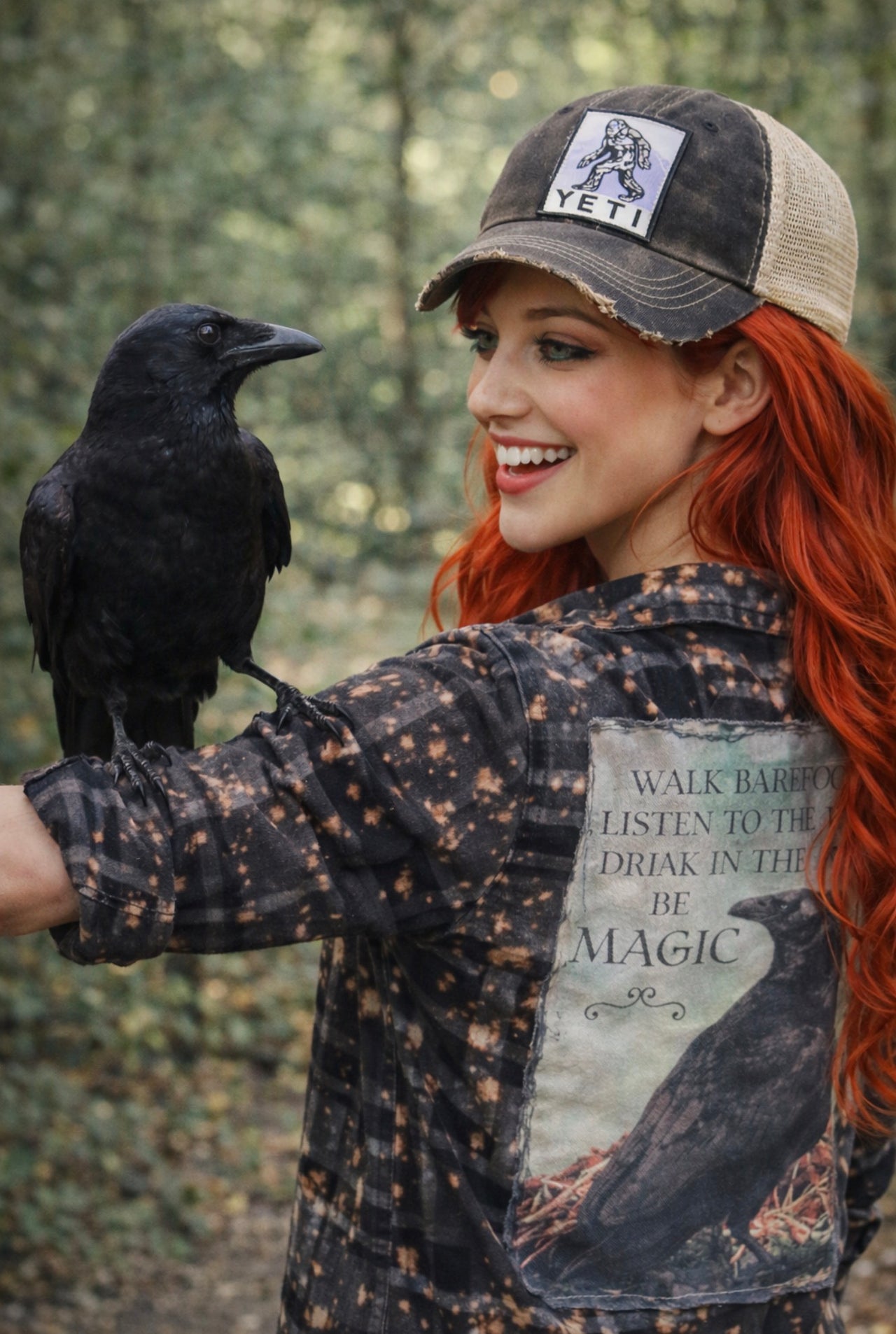 Raven Magic Art Flannel- Distressed Midnight Black