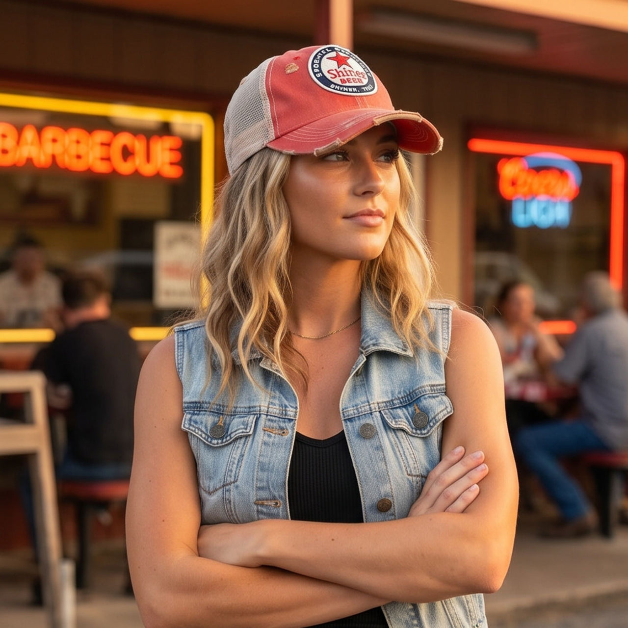 Shiner Retro Beer hat- Distressed Red Snapback
