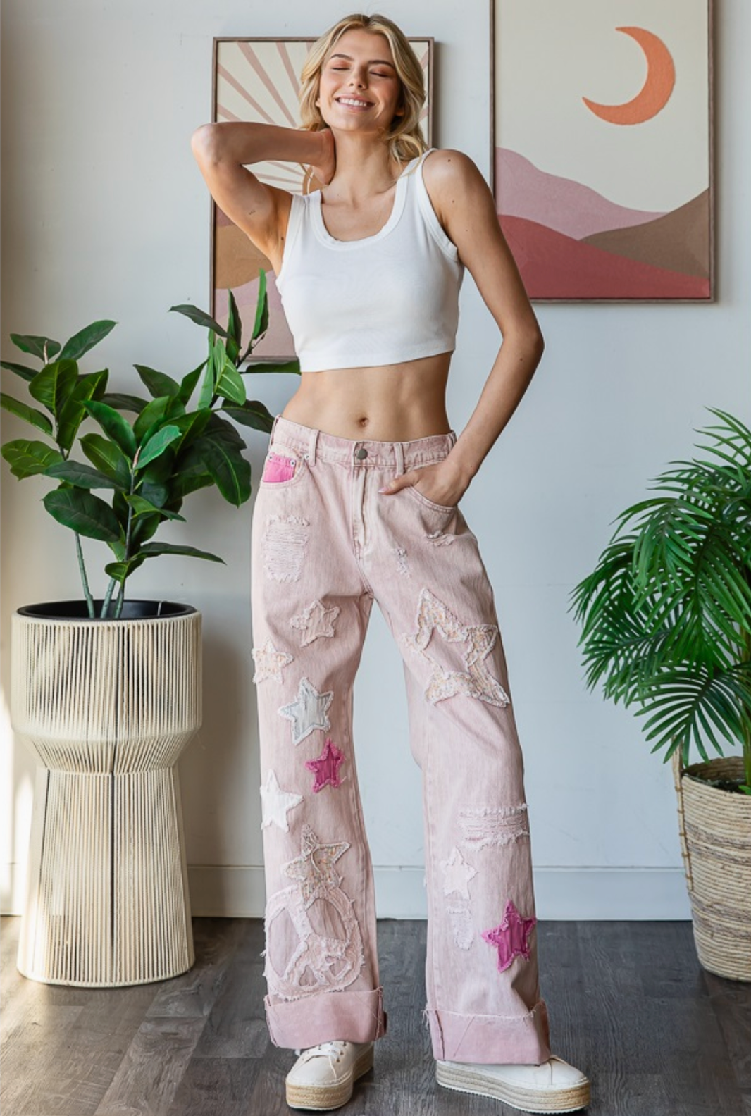 STAR Patchwork Jeans- Petal Pink Angry Minnow