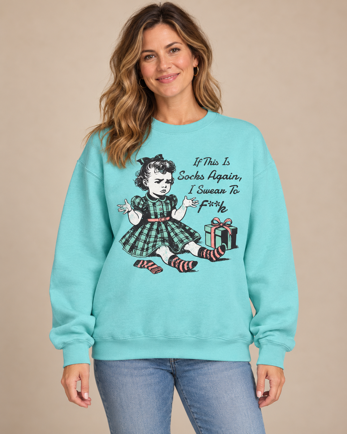 SOCKS AGAIN Crewneck Sweatshirt- Aqua