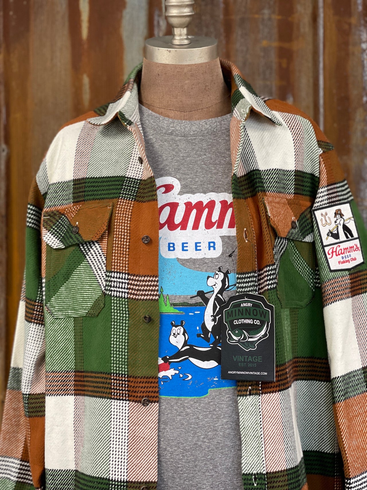 Hamm's FISHING BEAR Heavyweight Brawny Flannel- Birchwood Plaid