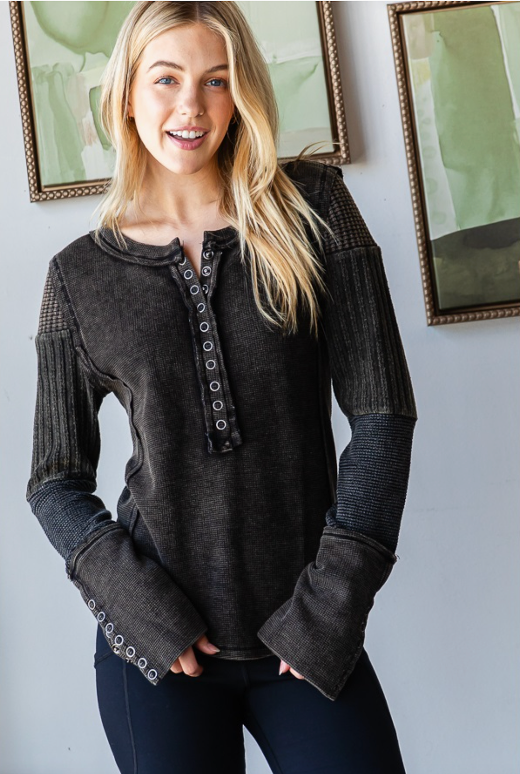 Ladies Black Henley