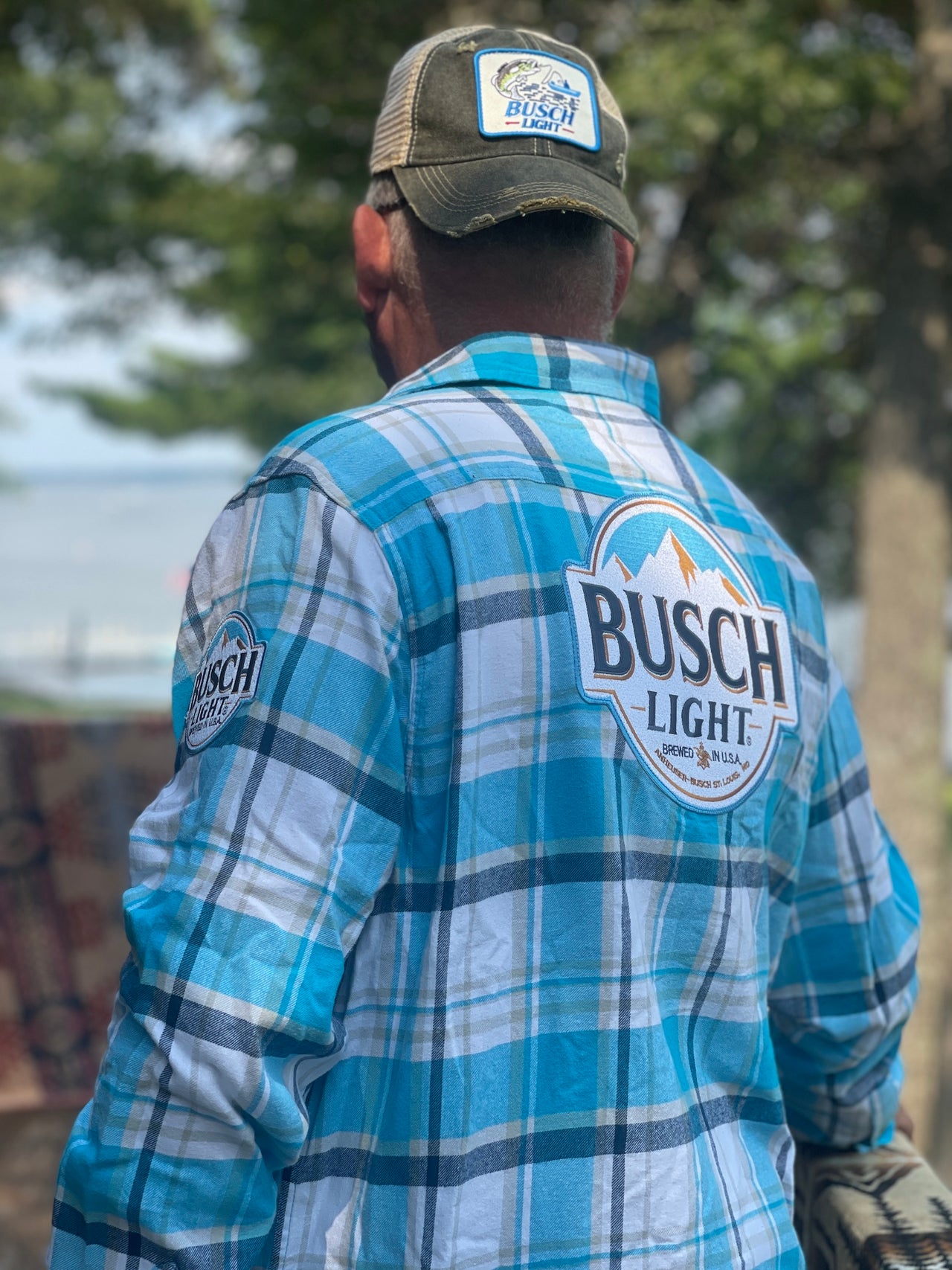 busch light dress shirt Busch Light Patch Flannel- Classic Busch Blue Plaid, S