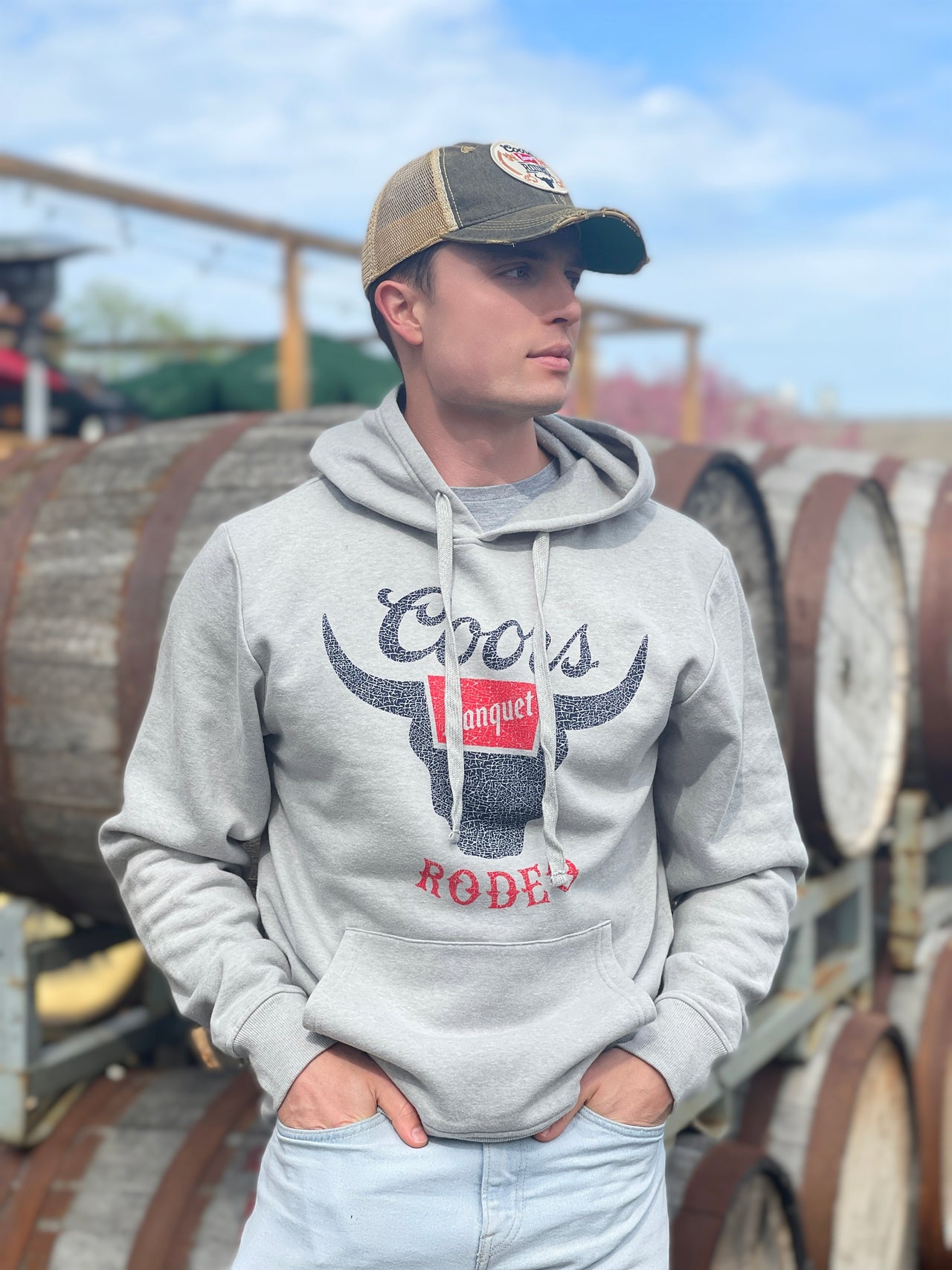 Coors Banquet Rodeo Graphic Hoodie- Heather Grey