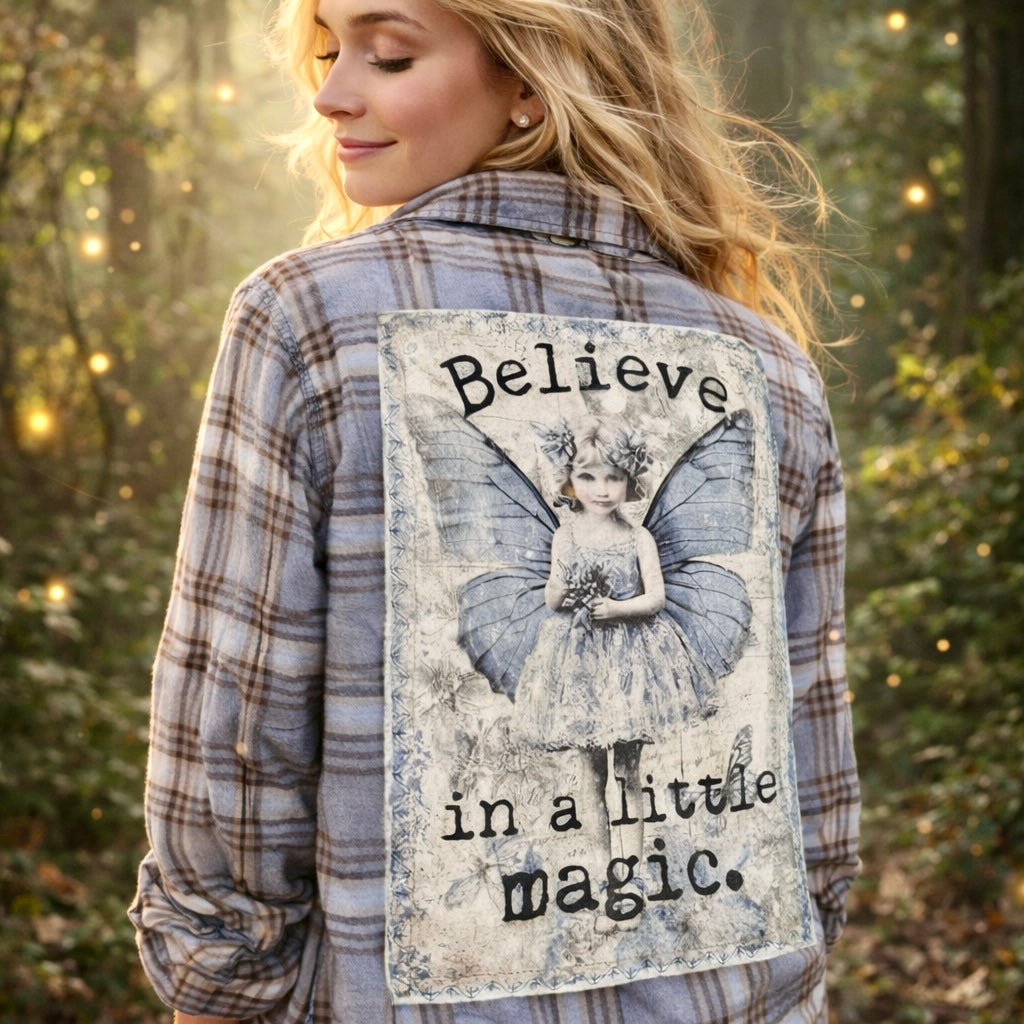 Believe in a Little Magic Art Flannel- Periwinkle Blue
