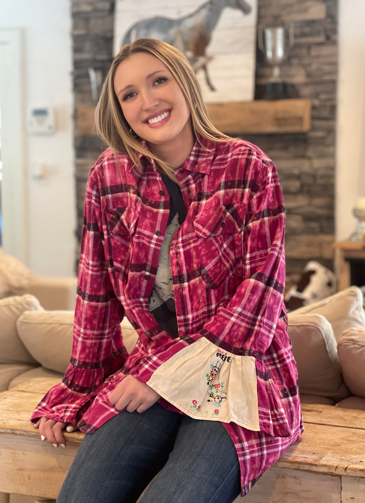 Flared Sleeve Flannel- MAGNOLIA