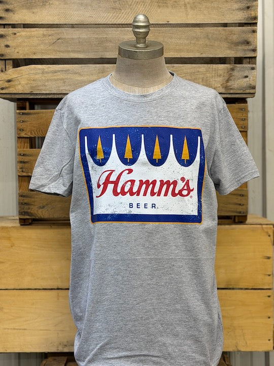 A heather gray crewneck t-shirt Hamms Beer