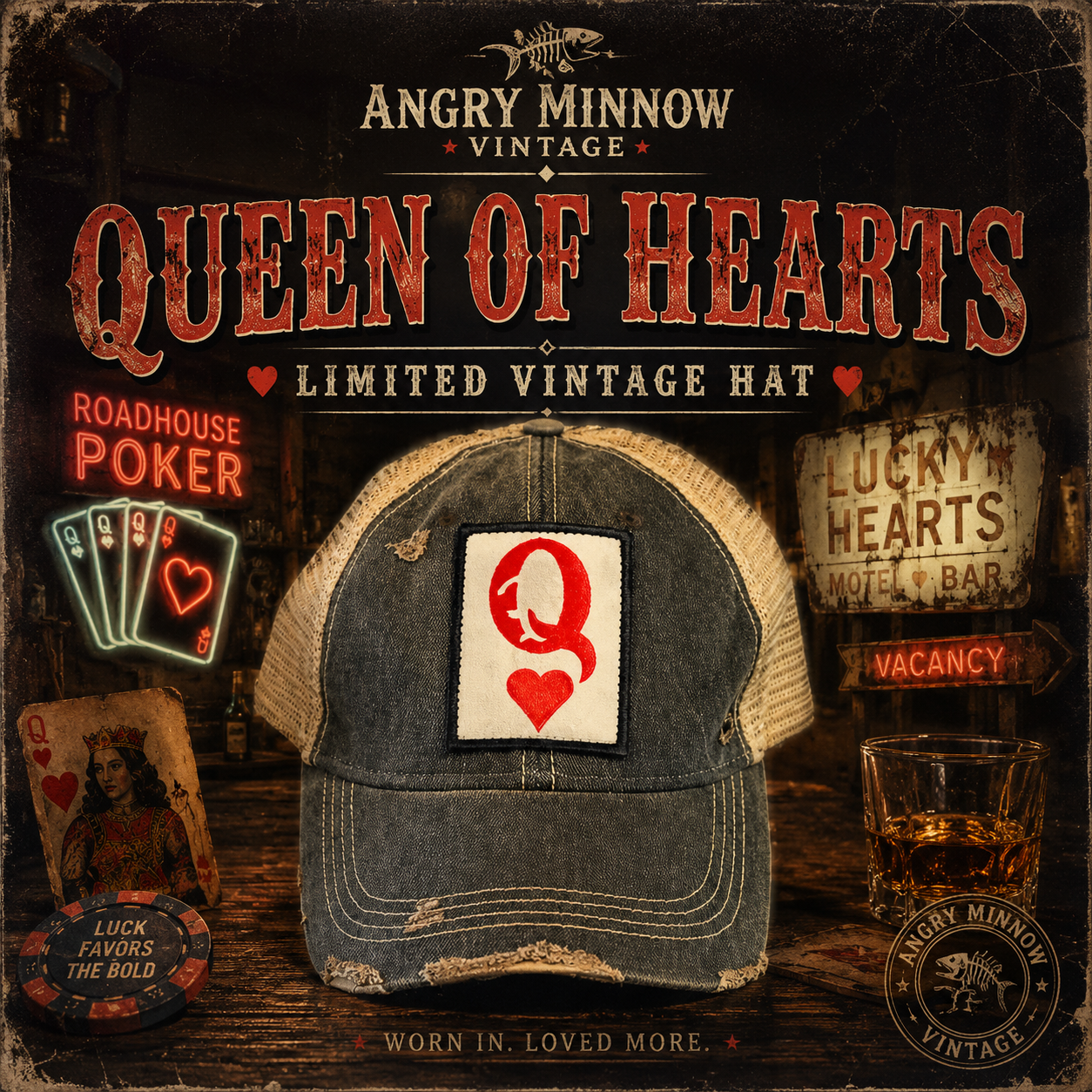 Queen of Hearts Hat- Distressed Black